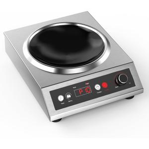 1800W Electric Wok Used For Home And Commercial,Induction Wok With Concave Surface Stainless Steel Strong Power Dual Control Mode 10 Power And Temp 24H Timer Induction Cooktop For Cooking