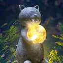 Solar Cat Statue Garden Decor - Cat Lover Gifts, with Gazing Solar LED Lights Ball Cats Decoration for Garden Yard Patio Lawn Balcony - Gifts for Mom Grandma (Gray)