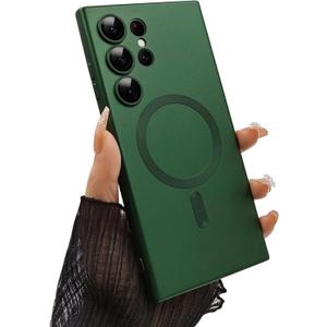 ankofave Magnetic case for Samsung Galaxy S24 Ultra Phone Case for Women/Men, Matte Luxury Soft Metallic Luster Design with Camera Lens Protector, Shockproof Anti-Scratch Phone Case 6.8" -Green