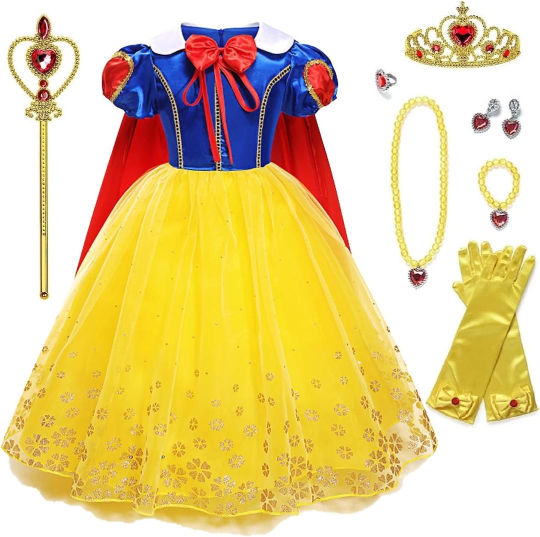 Princess Dress for Girls Halloween Costume Toddler Kids Birthday Party Cosplay Outfit with Accessories Yellow (90 2 Years)