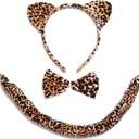 Cheetah Costume for Women Adult, Cheetah Ears Headband, Leopard Ears and Tail, Bow Tie Set, Animal Ears Accessories for Halloween, Cosplay, Party Dress Up