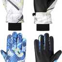 SATINIOR 2 Pairs Kids Waterproof Winter Snow Gloves Ski Gloves for Boy Girl Outdoor Warm Thickening Snowboar (6-10 Years, Blue Gold, Gray Gold)