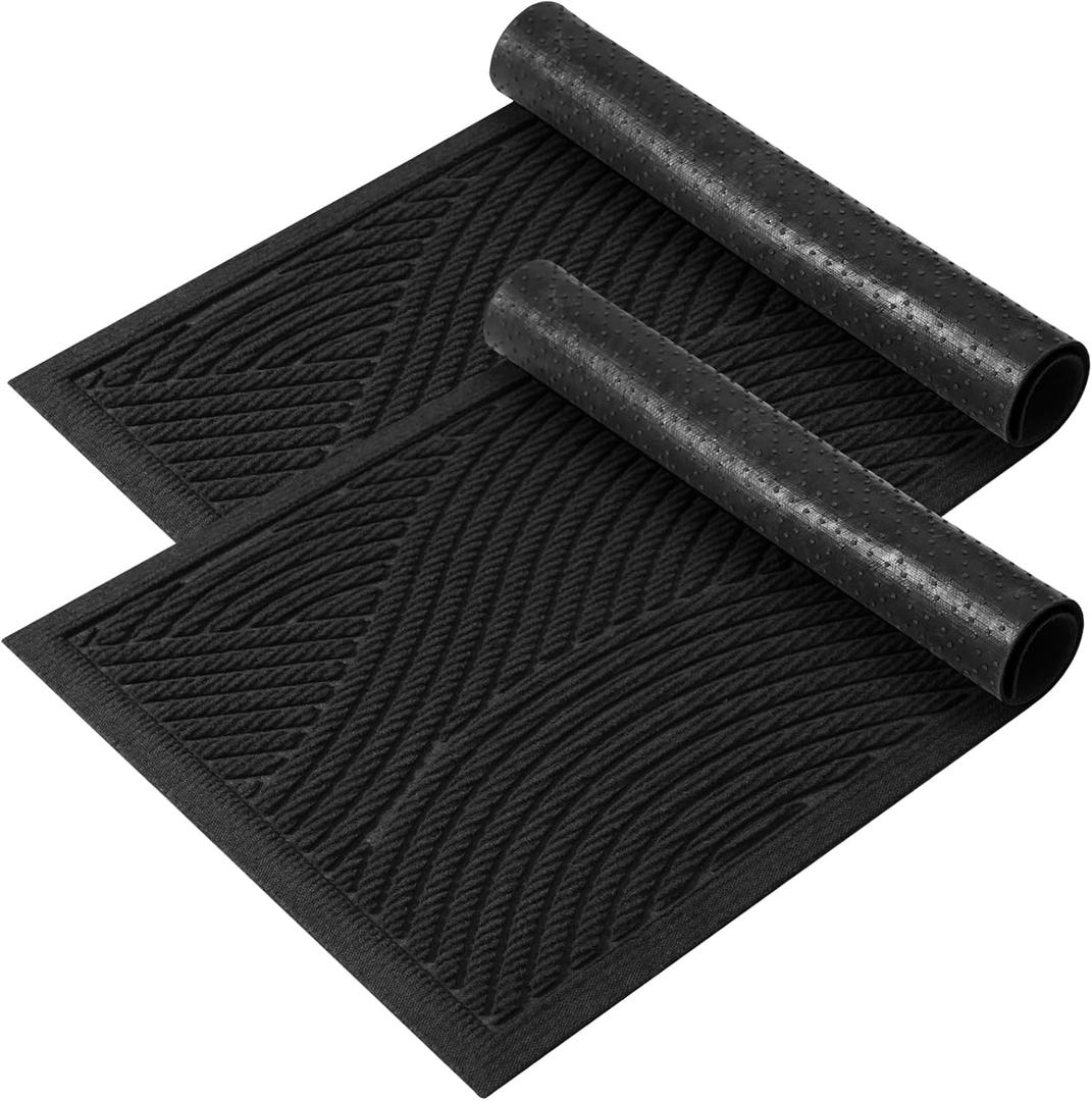 Sturdy Front Door Mat, Absorbent Muddy Dirt Resist Welcome Door Mats Outdoor Indoor, Fade Resistant, Non-Slip Backing Entry Mat Low Profile Doormat for Entryway, 2917, 2 Pack, Black (1'5" x 2'5" (Rectangular))