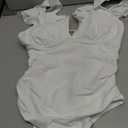 CUPSHE Women's V Neck One Piece Swimsuit Ruffled Lace Up Bathing Suit White, L