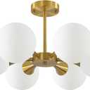 KCO Lighting Brushed Gold Sputnik Flush Mount Ceiling Light Mid Century Modern Overhead Ceiling Light 6-Lights Milk Glass Globe Semi Flush Mount Ceiling Light Fixture