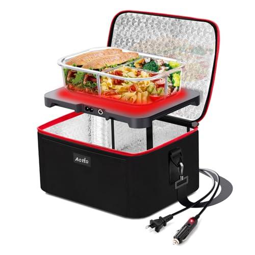 Aotto Portable Oven, Electric Lunch Box Food Heater - 12V/24V/110V 3-in-1 Car Food Warmer - Heated Lunch Box for Adults - Cook, Reheat & Keep Meals Warm for Car, Truck, Travel, Work, Home - Black Red