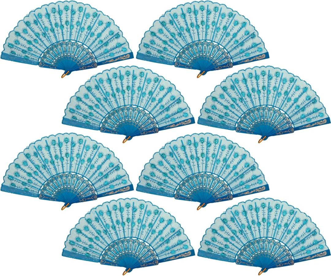 QIRMIZI 50 Pcs Spanish Hand Fans Foldable Handheld Fans for Women Bulk for Parties, Weddings, Church Services, Dancing, Music Festivals, Carnivals, EDM Events Decor,Blue