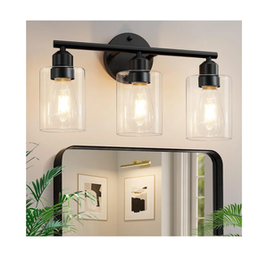A1A9 3Light Bathroom Vanity Light, Modern Black Wall Lights with Clear Glass Shades, Bathroom Wall Sconce Lamp for Mirror Living Room Bedroom Hallway