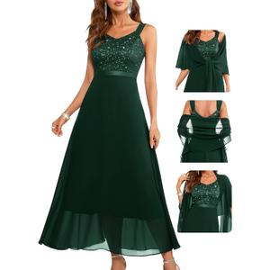 BeryLove Wedding Guest Dress for Women Sequin Formal Party Dress Evening Two Piece Glitter Long Cocktail Birthday Dress 7079 Dark Green, M