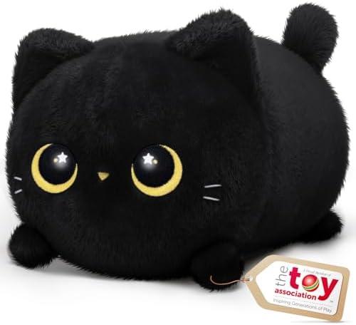 Mewaii Black Cat Plush, Cute Cat Plushies Toy, Soft Kitten Plushie Cuddle Pillow, Anime Plushie Doll, Cute Stuff Toys Gift for Girls, Boys and Males (8 Inch)