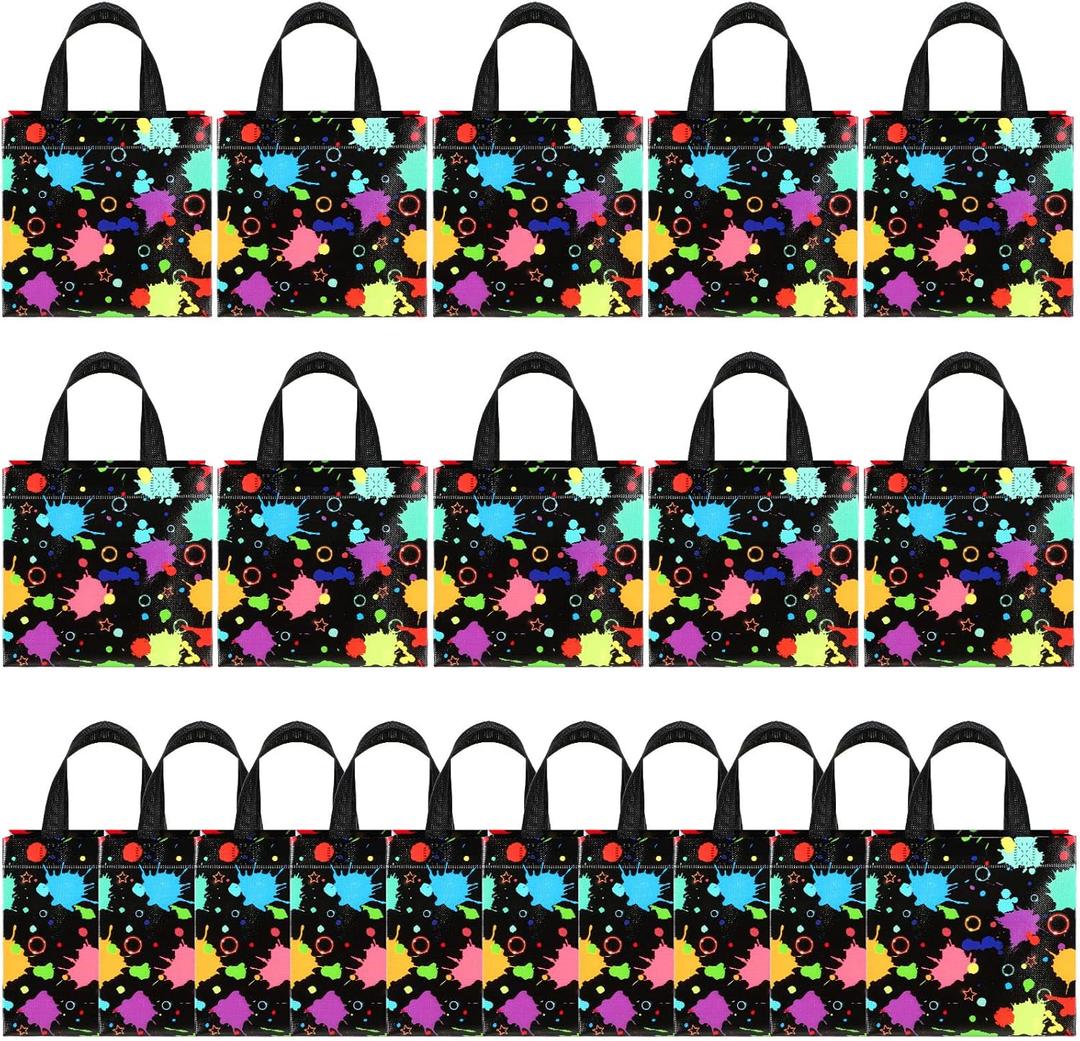 Pinkunn 20 Pcs Glow in the Dark Gift Bags with Handle Neon Decorative Non Woven Glow in the Dark Party Supplies