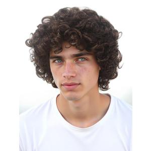 STfantasy Short Curly Afro Wig for Men Mens Synthetic Hair Wigs for Male Man Daily Cosplay Costume Anime Party (Brown)