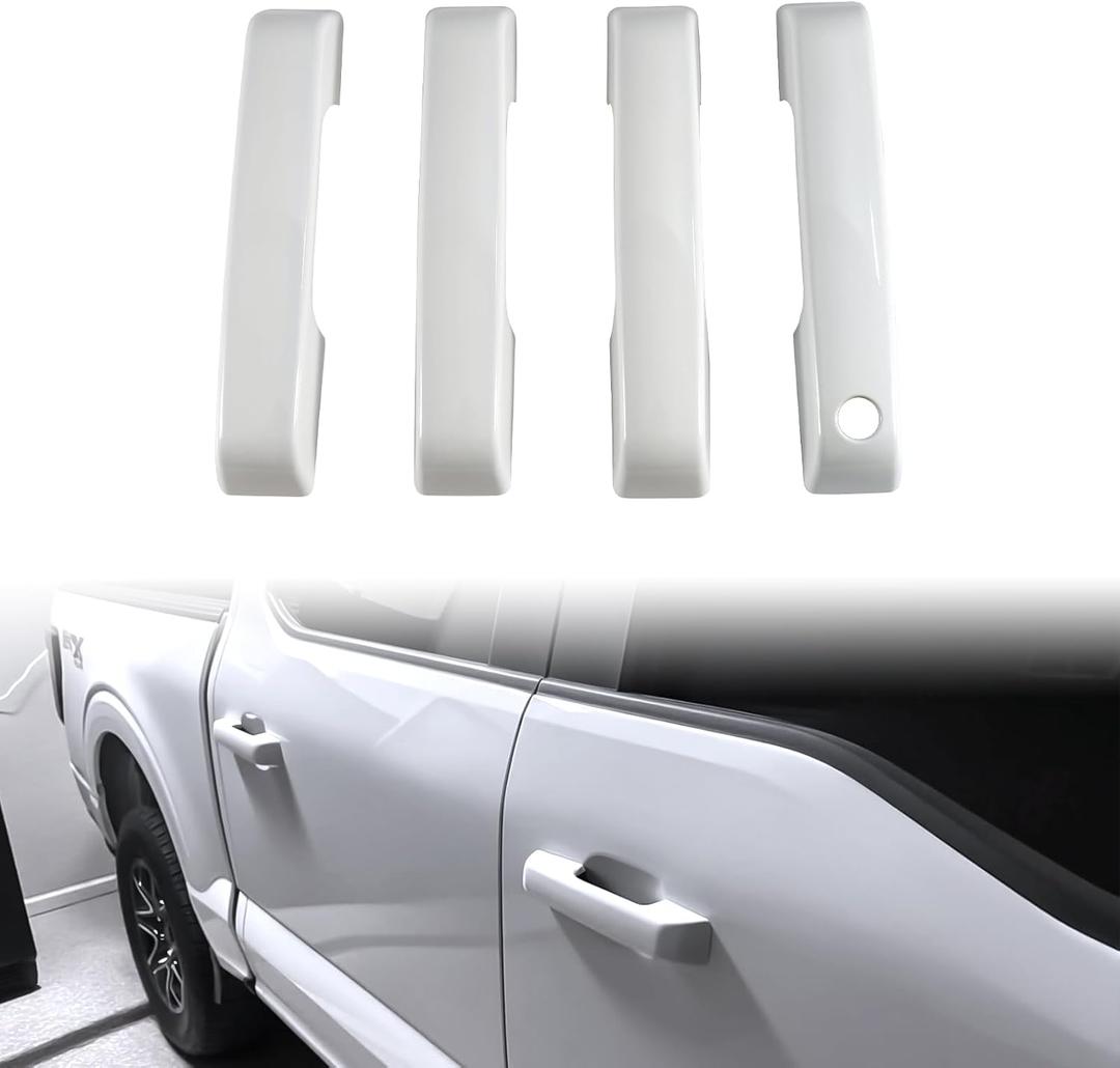 GearUp Door Handle Cover for Ford F150 Crew Cab 4 Door 2021-2025 ABS White Painted Tailgate Handle Cover (Not Replacement)