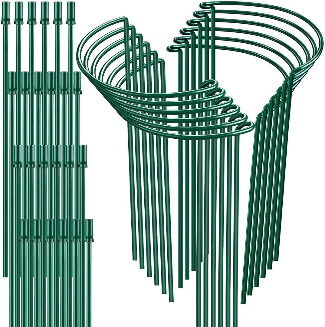 12 Pack 32 or 16 inch Adjustable Plant Support Stakes, Heavy-Duty Half Round Peony Support, Garden Plant Stakes Cage for Outdoor Plants, Peony, Tomato, Hydrangea, (16In Support +16In Extension Tubes)