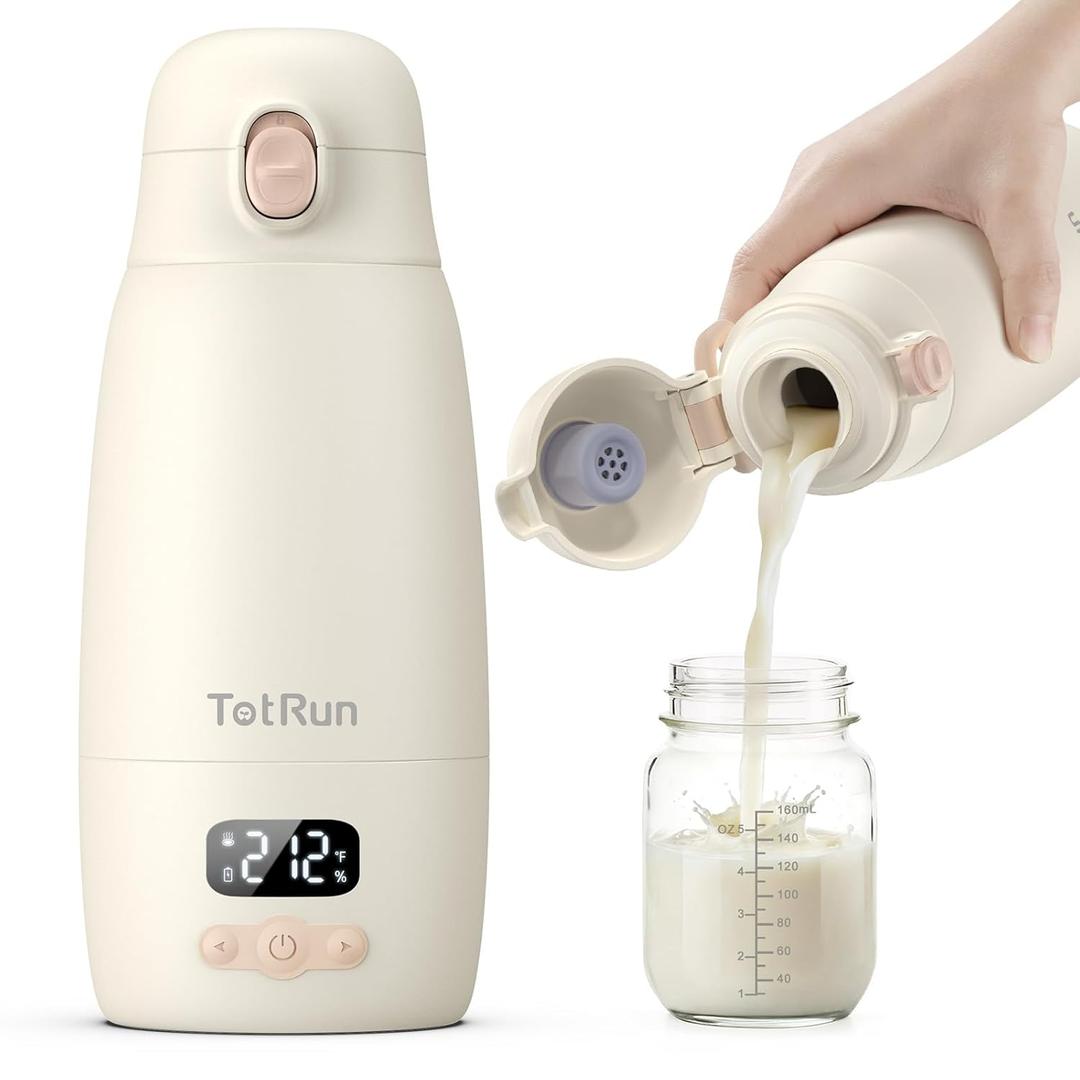 TotRun Portable Bottle Warmer for Travel & Night, Cordless Baby Milk Warmer Cup, Portable Milk Warmer with Fast Heating, WideRange Temperature Control (98–212°F), 17.5oz Large Capacity, Keep Warm 32H