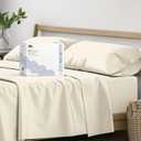 Mayfair Linen 100% Organic Cotton Sheets Queen Size - 4 PC Ivory Organic Cotton Percale Sheets Queen Set, Soft, Cooling & Breathable Bedsheets, 16" Deep Pocket Hotel Bedding Set - GOTS Certified