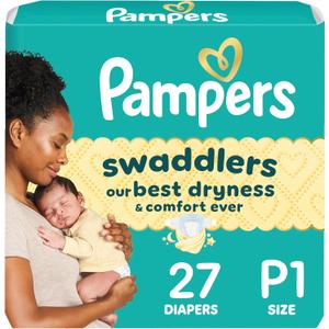 Pampers Baby Diapers - Swaddlers - Size P1, 27 Count, Ultra Absorbent Disposable Preemie Diaper