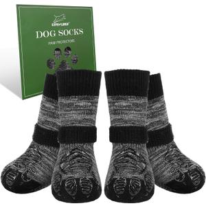 EXPAWLORER Dog Socks to Prevent Licking Paws with Grippers for Hardwood Floors Anti Slip, Traction Control Dog Shoes Booties Boots & Paw Protectors for Small Medium Large Senior Dogs Cold Winter XL (Black Mixed)
