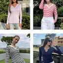 Ekouaer Long Sleeve Shirts for Women V Neck Basic Ribbed T Shirt Thermal Undershirts Slim Fit Casual Tee Tops (Purple)