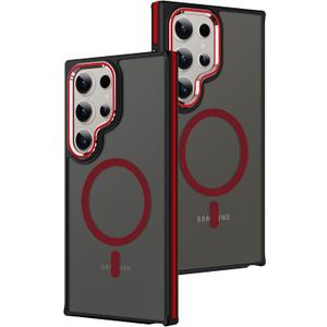 AIGOMARA Magnetic for Samsung Galaxy S22 Ultra Case, [Compatible with Magsafe] [Military-Grade Protection] Slim Shockproof Translucent Matte Protective Case for Galaxy S22 Ultra 6.8 Inch, Black/Red