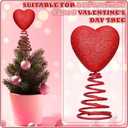 Mini Glitter Heart Shape Tree Topper Valentine Day Ornaments Heart Glitter Tree Hat Valentines Home Decorations (Red, OneSize)