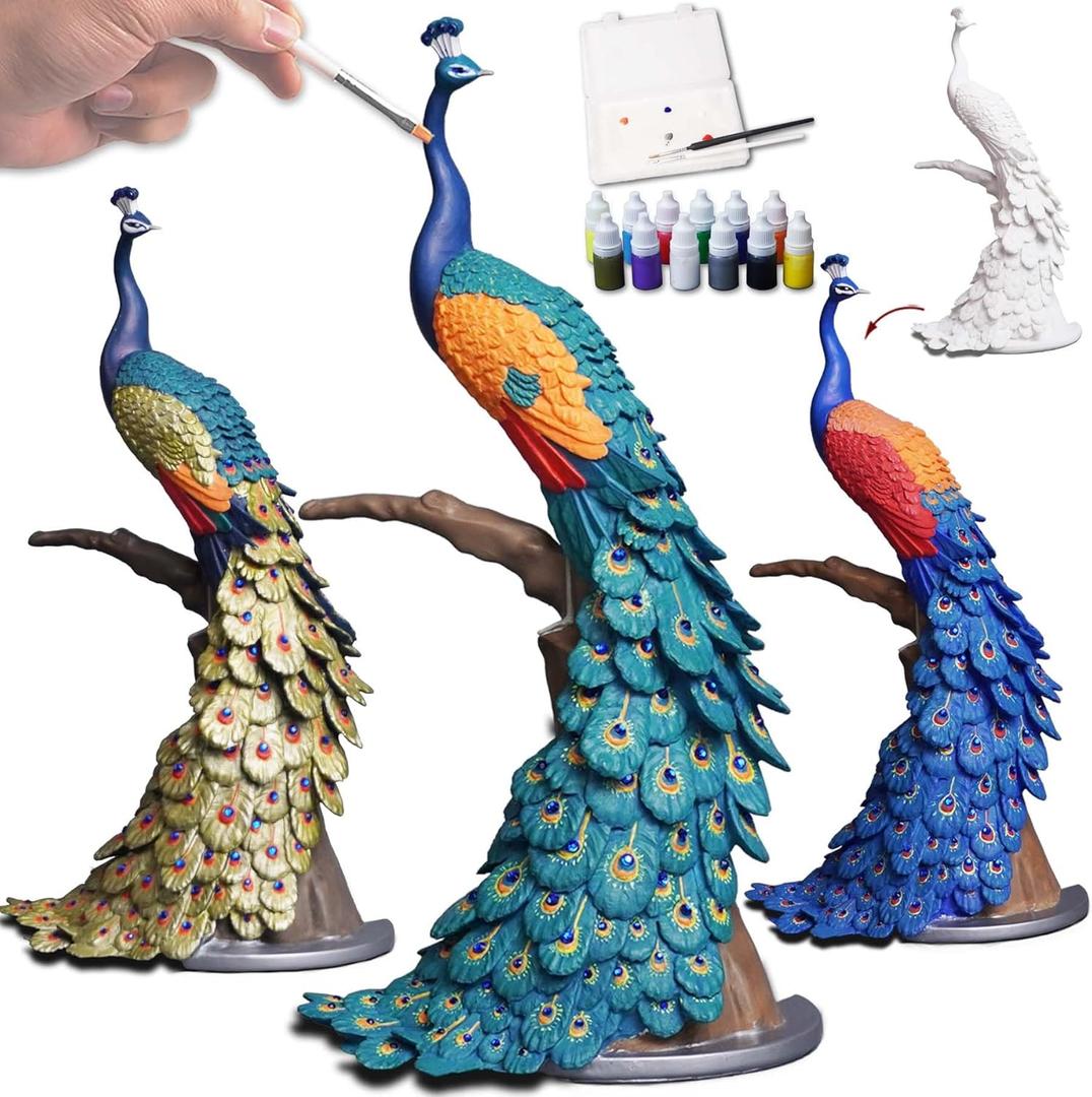 DecorSmart Figurine Arts and Craft Kits for Adults, 3D DIY Kits Hobbies for Adults Women Paint by Numbers Kit for Gifts for Artist (Peacock)