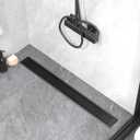 24-Inch Linear Shower Drain Offset Outlet, Matte Black Shower Floor Drain
