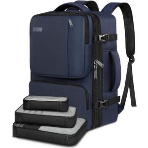 Vancropak Personal Item Backpack for Airlines, Expandable Travel Backpack with 3 Packing Cubes, TSA Flight Approved Carry on Travel Bag, Large Water Resistant Luggage Suitcase bag for Men Women, Blue