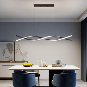 Mikeru Modern Chandelier, Linear Pendant Light LED Dimmable Hanging Light Fixture, 3000K-6500K with Remote Control (Black, 47IN)