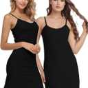 Buauty 2 Packs Slip Dress, Spaghetti Strap Dresses for Women, Cami Halter Neck Tank Plus Size Slips No Static (Small, 2 X Black)