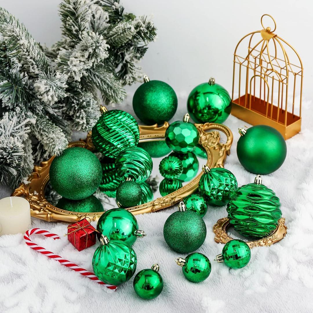 XmasExp 60mm/2.36" Christmas Ball Ornaments Shatterproof Christmas Ornaments Set Decorations for Xmas Tree Balls  24ct (2.36'', Green)