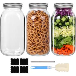 SZUAH 64 oz Mason Jars Wide Mouth 3Pack, Half Gallon Mason Jar, Canning Jars Perfect for Canning & Preserving, Pickling, Fermenting,Labels & Brush Included (64fl.oz, Set of 3)