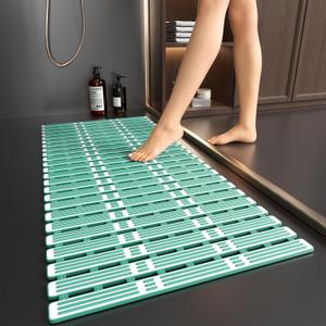 XIYUNTE Shower Mat Non Slip Bath Mat for Tub - 36 x 16 Inch Bathtub Mat Non Slip Shower Mats for Inside Shower, TPE Bath Mat with Suction Cups and Drain Holes, Easy to Cut, Green