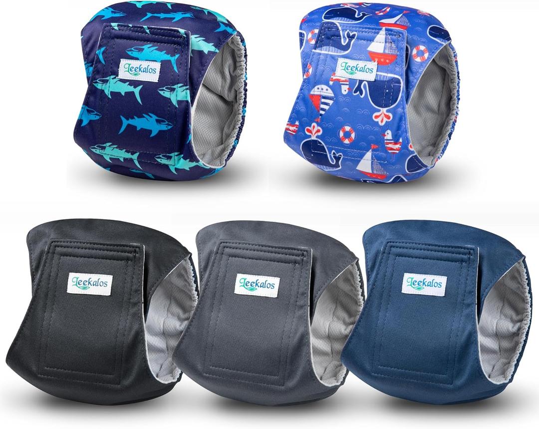 Leekalos Male Dog Diapers, Dog Belly Bands for Male Dogs Wraps Washable Doggie Diapers High Absorbing Dog Belly Bands5 Pack (X-Large (22"-27"), Plain + Print)