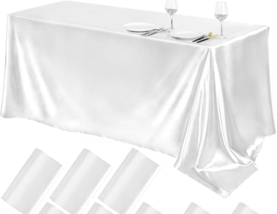 TURSTIN 5 Packs White Satin Tablecloth 102 x 58 Inch Overlay Satin Table Cover Rectangle Bright Silk Tablecloth Smooth Fabric Table Decoration for Wedding Banquet Party Events