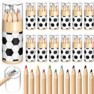 12 Set Soccer Mini Drawing Colored Pencils Gift Bulk with Sharpener 3.5" Small 12 Colors Travel Colored Portable Pencil for Adults Art Painting