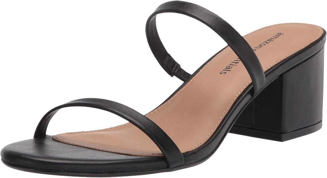 Amazon Essentials Women's Thin Two Strap Heeled Slide (6.5, Black)