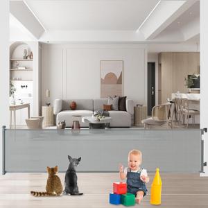 Baby Gate Retractable Gates for Stairs, Mesh Dog Gate for The House, Wide Pet Gate 33" Tall, Extends to 126" Wide, Long Child Safety Gates for Stairs, Hallways, Indoor/Outdoor, Cat Gate (Grey)