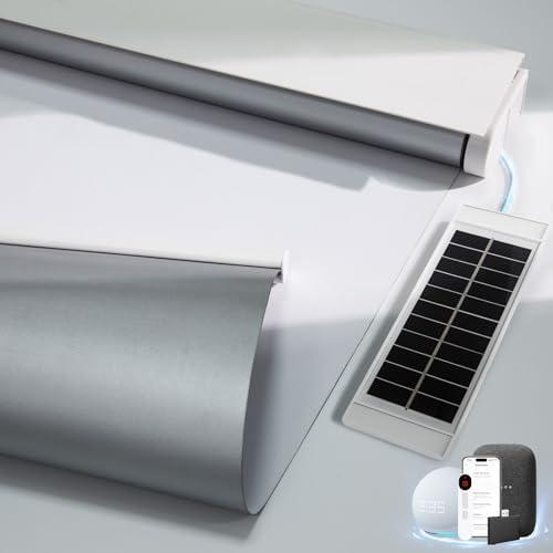 Motorized Blinds with Remote, Smart Blinds with Solar Panel, Thermal Blackout Electric Blinds, Automatic Blinds for Windows Compatible with Alexa, White-28 x72