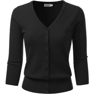 Women's 3/4 Sleeve V-Neck Button Down Knit Sweater Soft Cardigan XX-Large
