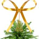 Metal Christmas Bow Tree Topper, Christmas Gold Bow Ornament Decorations for Xmas Tree Topper Garland Wreath Indoor Outdoor Decor, 9.5 x 8.7''