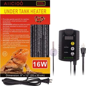 Aiicioo Under Tank Heater Thermostat - Reptile Heating Pad with Temperature Control Reptile Heat Mat for Combo Set for Hermit Crab Lizard Terrarium 16W