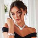 Unicra Crystal Bridal Wedding Jewelry Set Silver Rhinestone Necklace Earrings Bracelet Sets Formal Costume Jewelry for Women and Brides