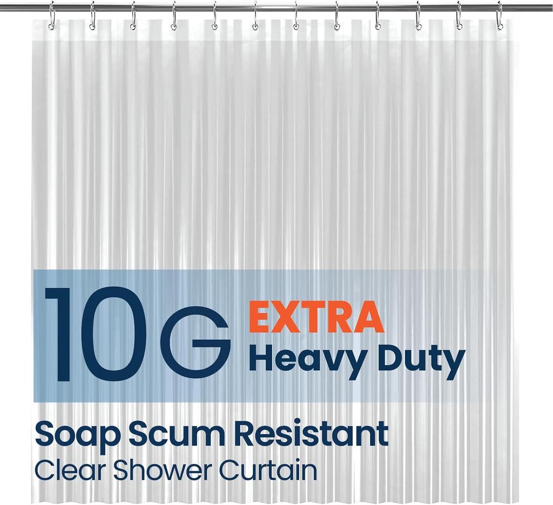 LiBa Bathroom Shower Curtain - Waterproof Plastic Shower Curtain Premium PEVA Non-Toxic with Rust Proof Grommets 10G Heavy Duty Bathroom Accessories 72x72 (2a. 10g-clear)