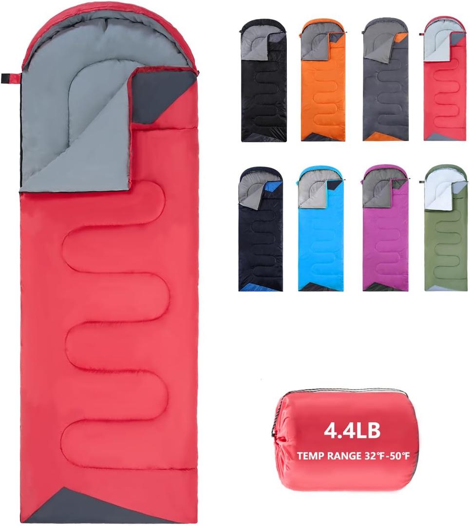 Sleeping Bags for Adults Cold Weather - 20 Degree Big&Tall Size Backpacking Lightweight Waterproof for Girls Boys Men's Teen Women for Camping Hiking Outdoor Travel Hunting with Compression Bags (4.4lb Red)