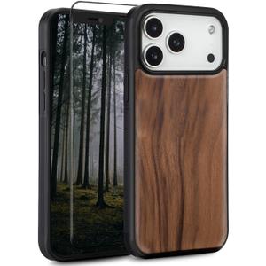 Wood Case for iPhone iPhone 17 Pro Max - Real Natural Wood,- Slim Shockproof Hybrid Wooden Cover (Walnut, iPhone 17 Pro Max)