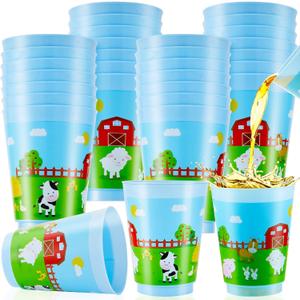 Tessco 24 Pieces Farm Animal Cup for Kids Farm Animals Plastic Blue Animal Drinking Cups 16 oz Plastic Reusable Kids Race for Birthday Party Decorations Supplies