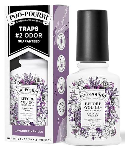 Pack Of 2 Poo-Pourri Before-You-Go Toilet Spray, Lavender Vanilla, 2 Fl Oz, Up to 100 Uses, Bathroom Odor Deodorizer with Essential Oils for Home or Work, Travel Essentials, TSA Approved Size