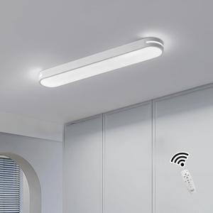Becailyer Modern LED Linear Ceiling Lights, Dimmable LED Ceiling Lamp with Remote Control, 31.4" Metal Flush Mount Ceiling Lighting Fixtures for Living Room Kitchen Dining Room Hallway, White