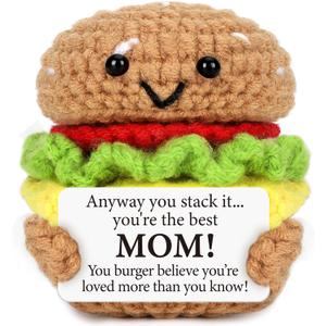3 x Mini Birthday Gifts for Mom from Daughter Son Handmade Crochet Burger | Fall Gift for Mother New Mommy Wife Bonus Step Moms Mother In Law Funny Mothers Day Thank You Ideas Best Ever Mom Gifts